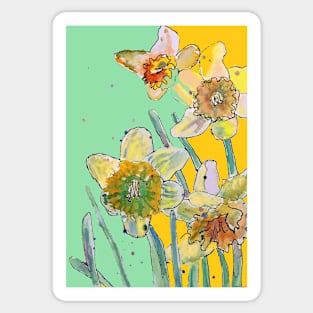Abstract Yellow Daffodil Watercolor Pattern on Green Sticker